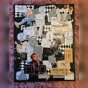 Original Collage Art with Black and White Accents